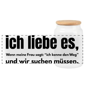 Ich liebe es – Wenn wir suchen müssen - Panorama Keksdose mit Holzdeckel - Weiß - Vorne