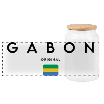 Fierté gabonaise, design minimaliste et élégant - Boîte à biscuits avec couvercle en bois - blanc - Devant