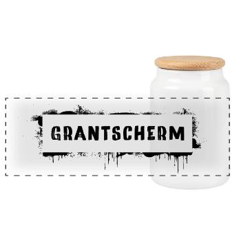 Grantscherm – Wiener Dialekt Kult Spruch - Panorama Keksdose mit Holzdeckel - Weiß - Vorne