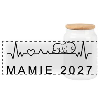 Future Mamie 2027 Battement de Cœur Grossesse - Boîte à biscuits avec couvercle en bois - blanc - Devant