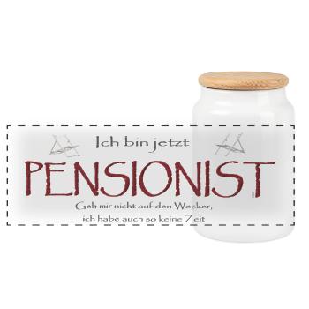 Pensionist Jetzt Ruhestand Humor - Panorama Keksdose mit Holzdeckel - Weiß - Vorne