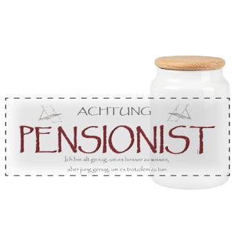 Achtung Pensionist Humor Shirt - Panorama Keksdose mit Holzdeckel - Weiß - Vorne