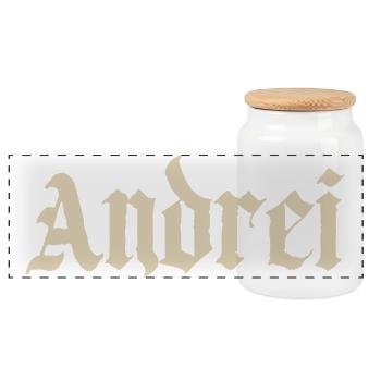 Andrei Gothic script - Panoramic Cookie Jar with Wooden Lid - white - Front