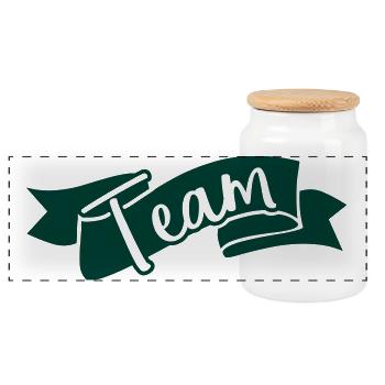 Team Schriftzug mit Banner-Ribbon - Panorama Keksdose mit Holzdeckel - Weiß - Vorne