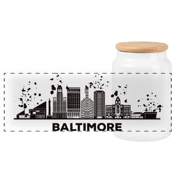 Baltimorean Watercolor Skyline Baltimore - Panorama Keksdose mit Holzdeckel - Weiß - Vorne