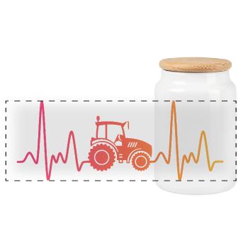 Tractor sunset heartbeat farmer - Panoramic Cookie Jar with Wooden Lid - white - Front