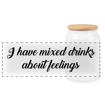 mixed drinks text - Panoramic Cookie Jar with Wooden Lid - white - Front