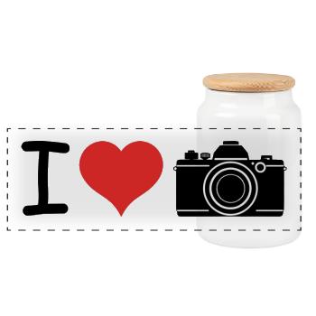 I love Camera Photography Quote - Fitness Design - Panorama Keksdose mit Holzdeckel - Weiß - Vorne