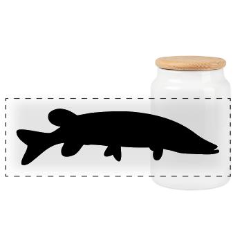 Fish silhouette pike - Panoramic Cookie Jar with Wooden Lid - white - Front