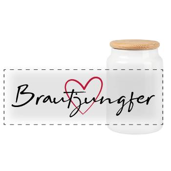 Brautjungfer Herz Junggesellinnenabschied - Panorama Keksdose mit Holzdeckel - Weiß - Vorne