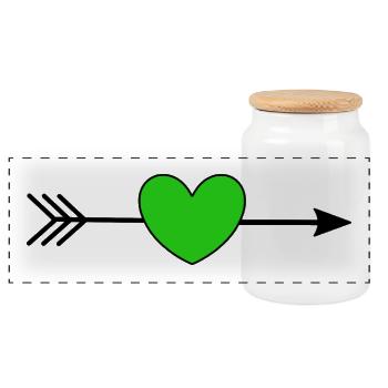 green heart with arrow hearts green couples - Panoramic Cookie Jar with Wooden Lid - white - Front
