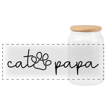 Cat Papa - Cute Paw Cat Lover Dad Cat Owner - Panoramic Cookie Jar with Wooden Lid - white - Front