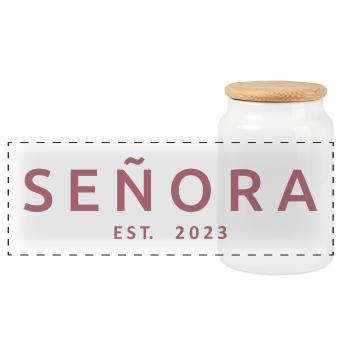Señora Est. 2023 Fiançailles mariée à être mariage - Boîte à biscuits avec couvercle en bois - blanc - Devant