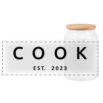Cook Est. 2023 Stolzes Kochgeschenk für Männer und Frauen - Panorama Keksdose mit Holzdeckel - Weiß - Vorne