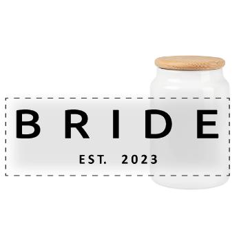 Bride Est. 2023 Engagement Bridal Shower Wedding - Panoramic Cookie Jar with Wooden Lid - white - Front