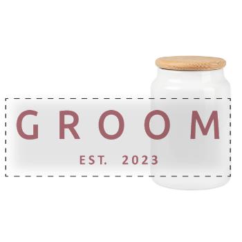 Bräutigam Est. 2023 Verlobungsgeschenk Hochzeit des Bräutigams - Panorama Keksdose mit Holzdeckel - Weiß - Vorne