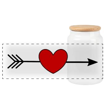 Red Heart, Valentine's Day - Panoramic Cookie Jar with Wooden Lid - white - Front