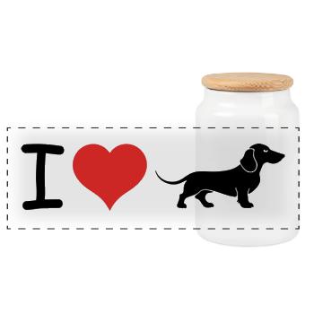 I love German Dachshund Dackel - Pet Design - Panorama Keksdose mit Holzdeckel - Weiß - Vorne
