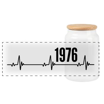 1976 Gift 1976 Retro 1976 Original 1976 Vintage - Panoramic Cookie Jar with Wooden Lid - white - Front