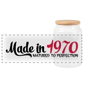 Fabriqué en 1970 - Boîte à biscuits avec couvercle en bois - blanc - Devant