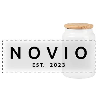 Novio Est. 2023 Engagement Gift Groom's Wedding - Panoramic Cookie Jar with Wooden Lid - white - Front