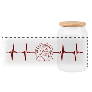 I love Christmas Heartbeat Pulse - Fitness Design - Panoramic Cookie Jar with Wooden Lid - white - Front