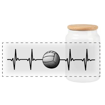 I love Volleyball Heartbeat Pulse - Fitness Design - Panoramic Cookie Jar with Wooden Lid - white - Front