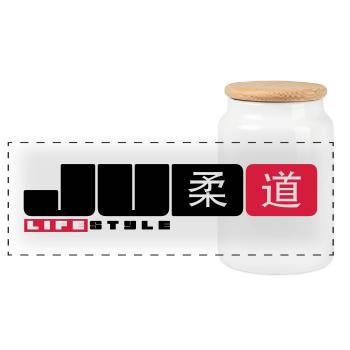 judo - Boîte à biscuits avec couvercle en bois - blanc - Devant