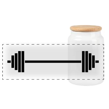 Bodybuilding dumbbell - Panoramic Cookie Jar with Wooden Lid - white - Front