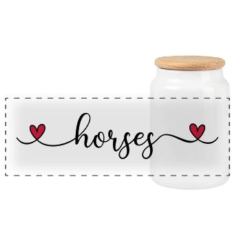 I love horses - Panoramic Cookie Jar with Wooden Lid - white - Front