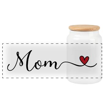 Mom - Panoramic Cookie Jar with Wooden Lid - white - Front