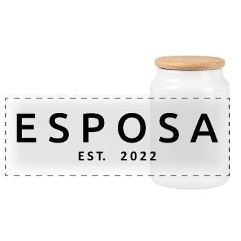 Esposa Est. 2022 Engagement Bridal Shower Wedding - Panoramic Cookie Jar with Wooden Lid - white - Front