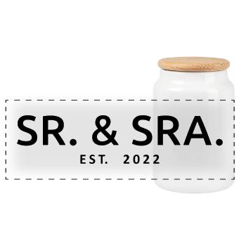 Sr. & Sra. Est. 2022 - Hochzeitsgeschenk für Männer & Frauen - Panorama Keksdose mit Holzdeckel - Weiß - Vorne