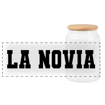 La Novia Girlfriend Engagement Wedding Gift - Panoramic Cookie Jar with Wooden Lid - white - Front