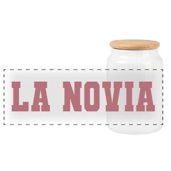 La Novia Girlfriend Engagement Wedding Gift - Panoramic Cookie Jar with Wooden Lid - white - Front
