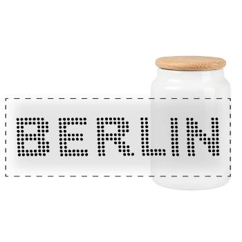 BERLIN Dot font - Panoramic Cookie Jar with Wooden Lid - white - Front