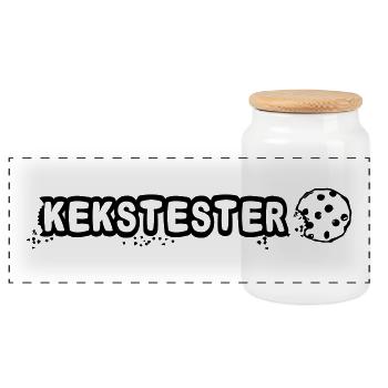 Kekstester Spruch mit Cookie - Panorama Keksdose mit Holzdeckel - Weiß - Vorne