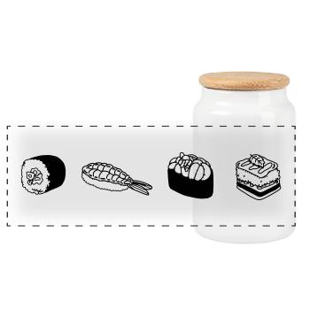 sushi - Panoramic Cookie Jar with Wooden Lid - white - Front