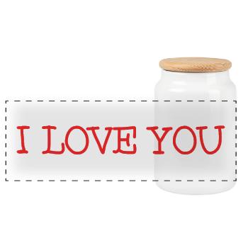 I LOVE YOU. JUST MARRIED. Bachelorette party. VALENTINE'S DAY - Panoramic Cookie Jar with Wooden Lid - white - Front