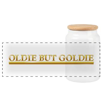 OLDIE BUT GOLDIE gold lettering - Panoramic Cookie Jar with Wooden Lid - white - Front
