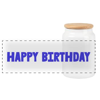 HAPPY BIRTHDAY. HAPPY BIRTHDAY. ANNIVERSARY. - Panoramic Cookie Jar with Wooden Lid - white - Front