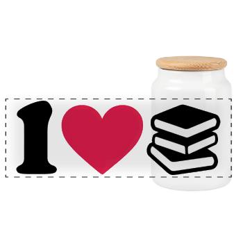 Minimaliste J'aime les livres - Boîte à biscuits avec couvercle en bois - blanc - Devant