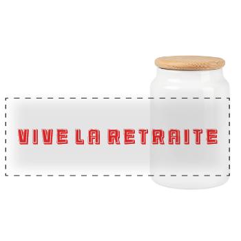 RETIREMENT. HAPPY RETIREMENT. HAPPY RETIREMENT - Panoramic Cookie Jar with Wooden Lid - white - Front