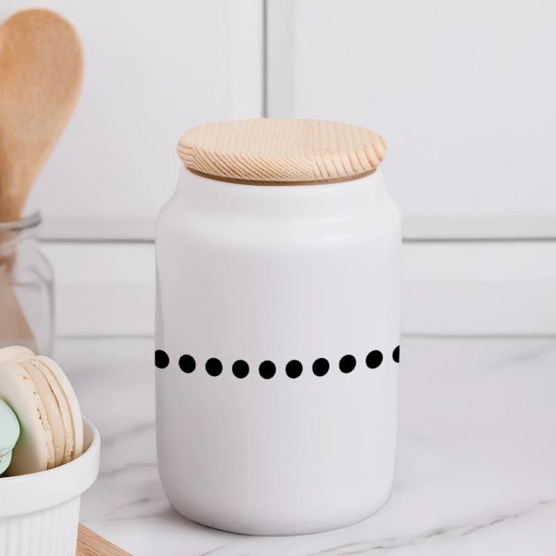 Line underscore points dotted Panoramic Cookie Jar with Wooden Lid
