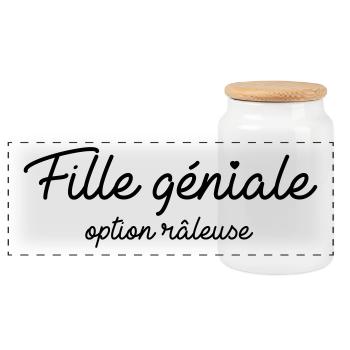 Fille géniale option râleuse - Boîte à biscuits avec couvercle en bois - blanc - Devant