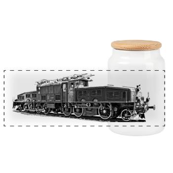 Locomotive crocodile Be 6/8 - Panoramic Cookie Jar with Wooden Lid - white - Front