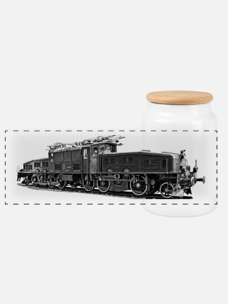 Lokomotive Krokodil Be 6/8 - Panorama Keksdose mit Holzdeckel - Weiß