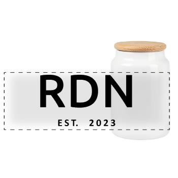 RDN Est. 2023 Registered Dietitian Nutritionist - Panoramic Cookie Jar with Wooden Lid - white - Front