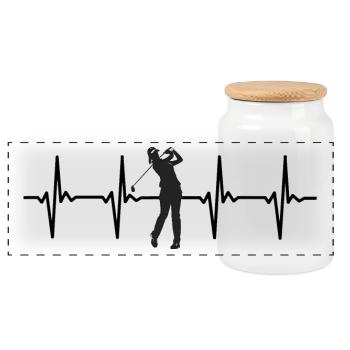 Golf Pulse Heartbeat - Relatable Sports Sticker - Panoramic Cookie Jar with Wooden Lid - white - Front