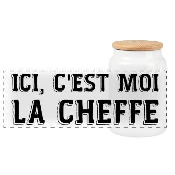 Ici c'est moi la cheffe cadeau patronne humour - Boîte à biscuits avec couvercle en bois - blanc - Devant